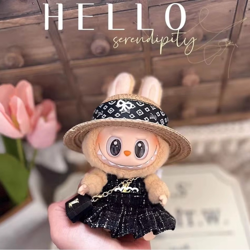 Labubu Luxury Designer Inspired Black White Hat Dress Handbag Purse (No Doll)